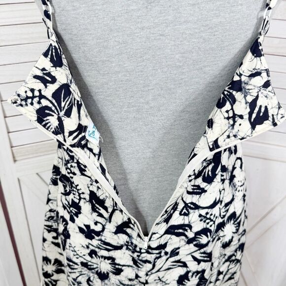 Far Away Tropical Floral Print A Line Sundress Cream Black Small - Picture 7 of 14
